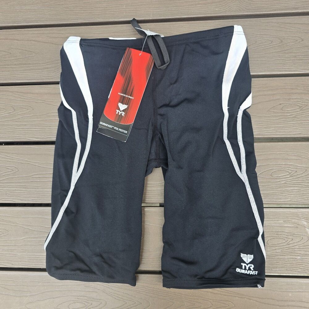 TYR Alliance Boy Men Splice Jammer Black/white Swim Suit Sz 28 NEW